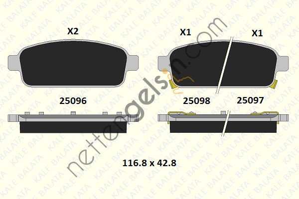 KALE B 25096 162 05 KD13 ARKA FREN BALATASI ASTRA J CRUZE MOKKA  OPEL BİNEK FREN BALATASI