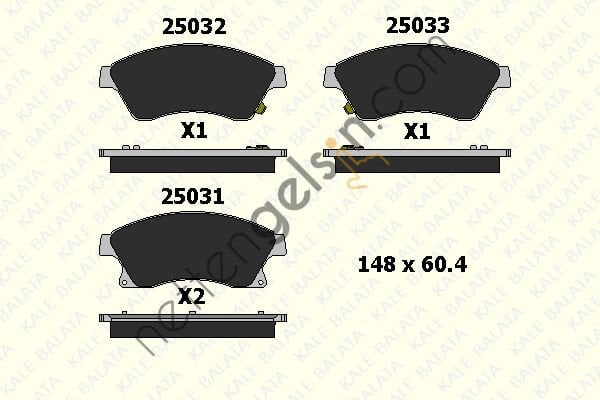 KALE B 25031 188 05 ON FREN BALATASI 15 INCH ASTRA J CRUZE AVEO T300  OPEL BİNEK FREN BALATASI