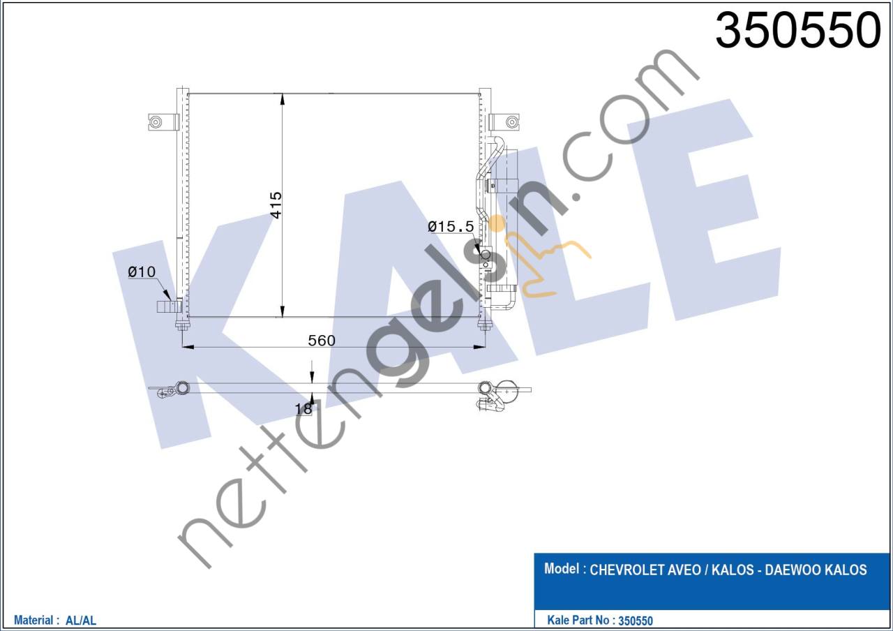 KALE 350550 KLIMA RADYATORU (KONDENSER) AVEO DAEWOO KALOS 1,2 / 1,4 02> T200 (542X414X17) KURUTUCU ILE  CHEVROLET BİNEK KLİMA RADYATÖRÜ