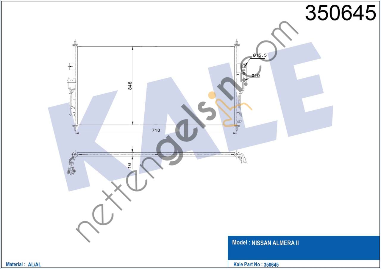 KALE 350645 KLIMA RADYATORU ALMERA ALMERA 1.5 1.6 06> 711×338×16  NISSAN BİNEK KLİMA RADYATÖRÜ