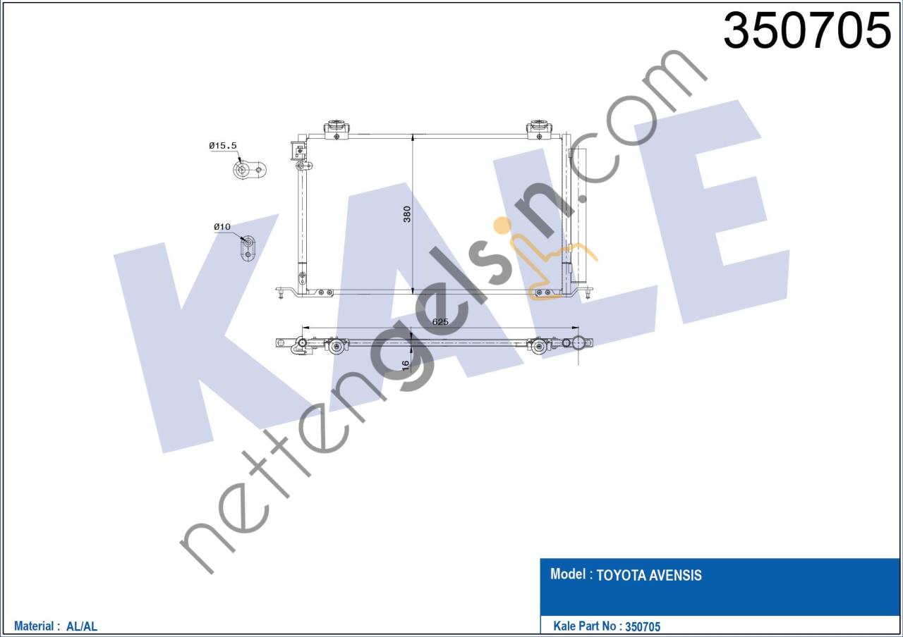 KALE 350705 KLIMA RADYATORU AVENSIS 2.0 2.4 03> 650×390×16  TOYOTA BİNEK KLİMA RADYATÖRÜ