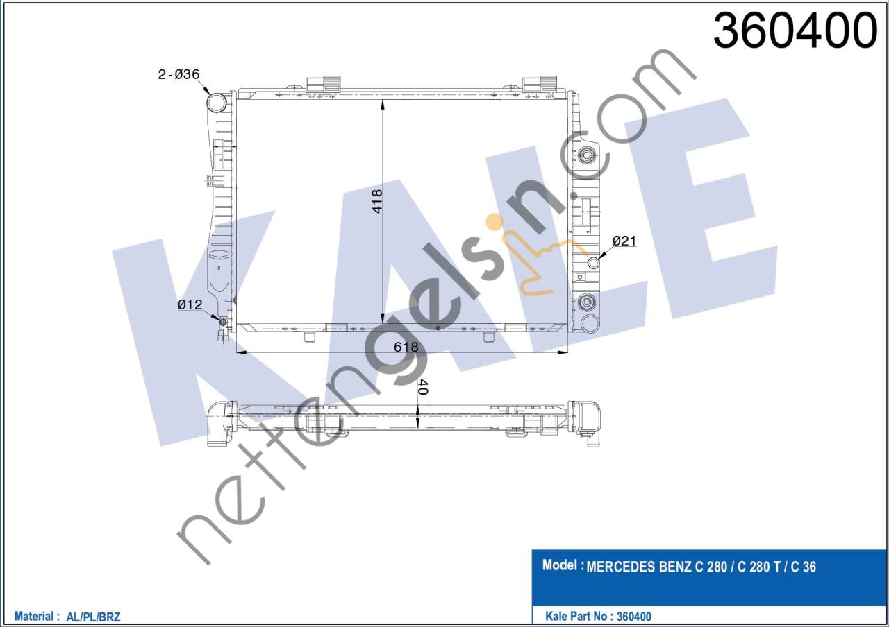 KALE 360400 MOTOR SU RADYATORU C-CLASS W202 93>00 S202 97>01  MERCEDES BİNEK MOTOR SU RADYATORU