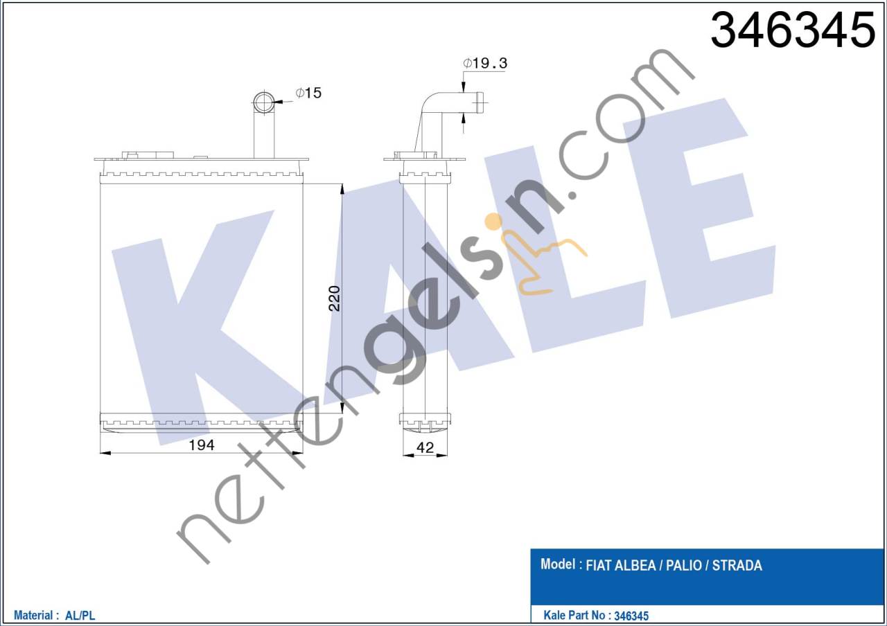 KALE 346345 KALORIFER RADYATORU ALBEA PALIO STRADA BMC PRO MUSLUKLU  FIAT BİNEK KALORİFER RADYATÖRÜ