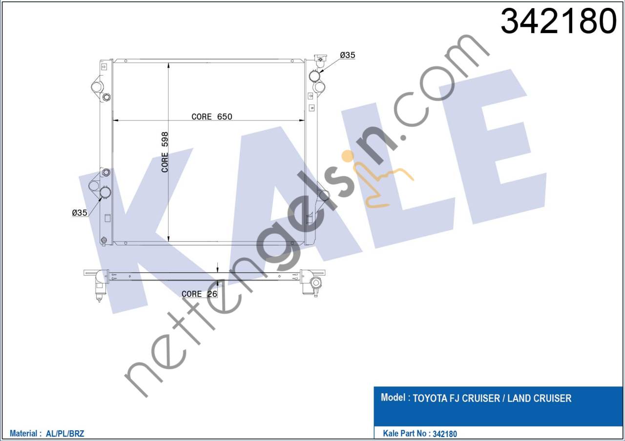 KALE 342180 RADYATOR LAND CRUISER 4.0 03+   TOYOTA BİNEK MOTOR SU RADYATORU