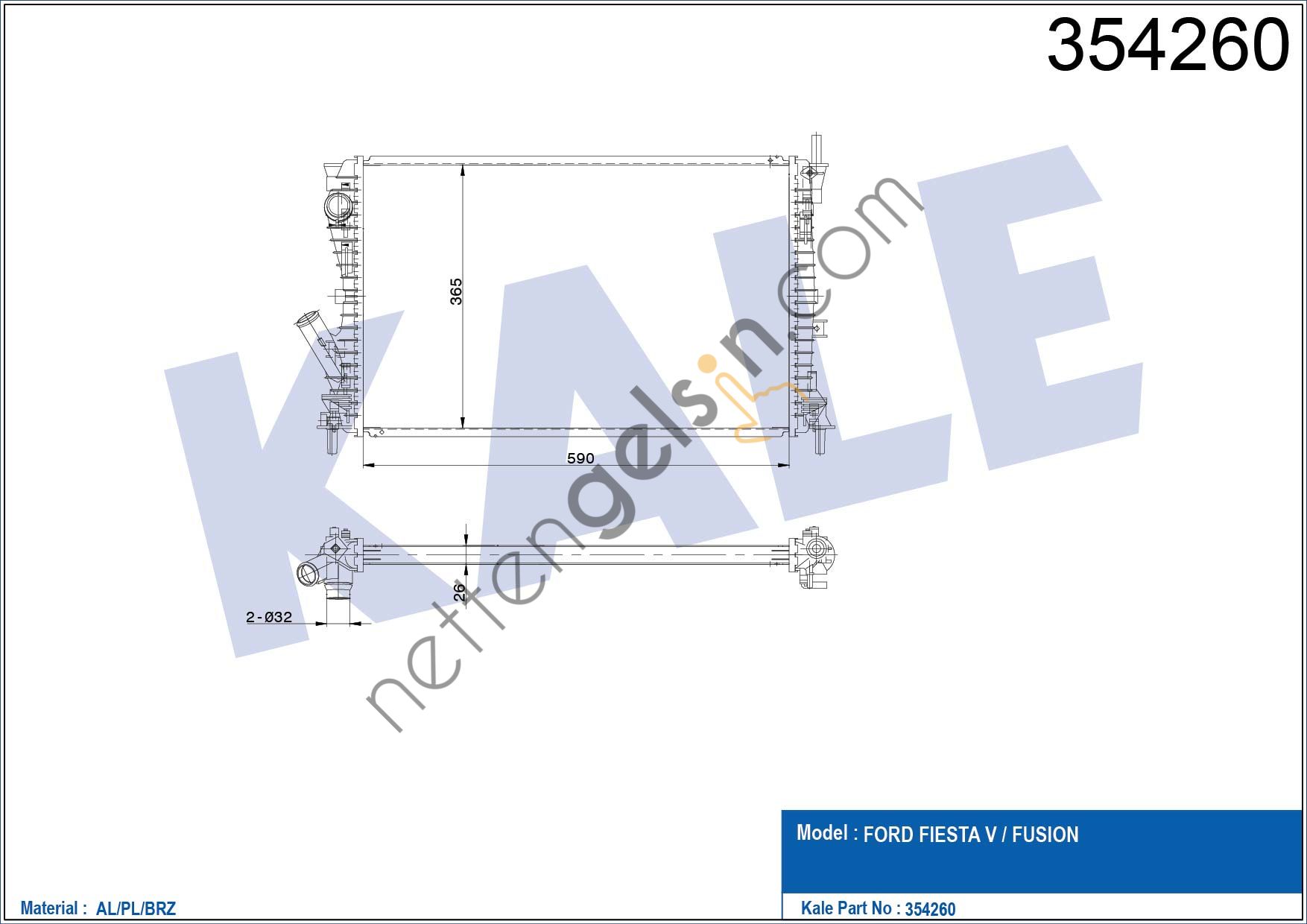 KALE 354260 MOTOR SU RADYATORU FIESTA 02>08 1.6 TDCI (MT) [26mm] [AL PL BRZ]   FORD BİNEK MOTOR SU RADYATORU