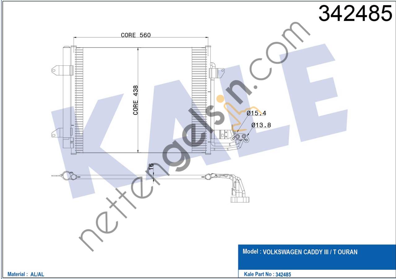 KALE 342485 KLIMA RADYATORU (KONDANSER) CADDY III 1,9TDI 03>08  VW-AUDI-SEAT-SKODA BİNEK KLİMA RADYATÖRÜ