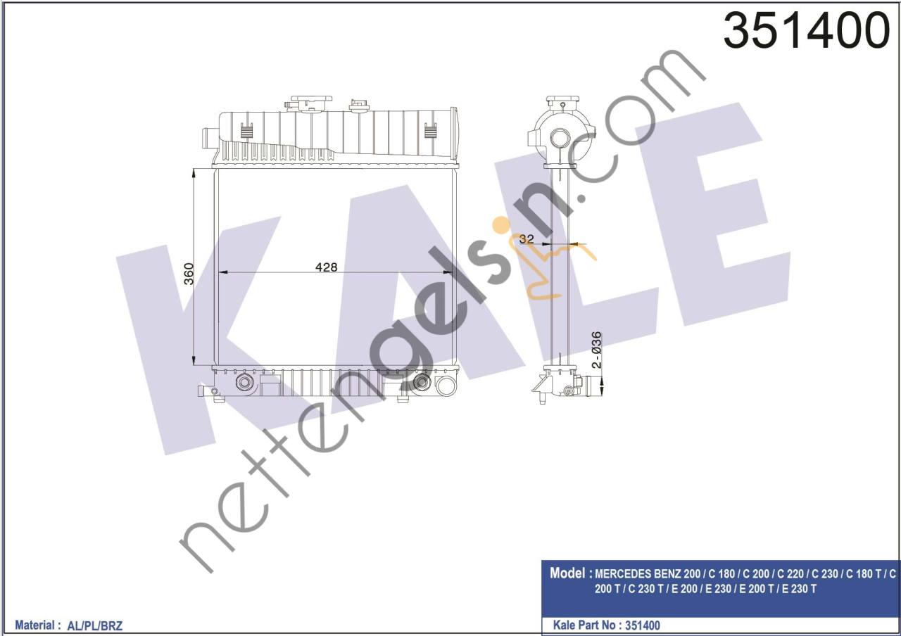 KALE 351400 MOTOR SU RADYATORU (KLIMASIZ) W202 93>00 S202 96>01 W210 97>02 S210 96>00  MERCEDES BİNEK MOTOR SU RADYATORU