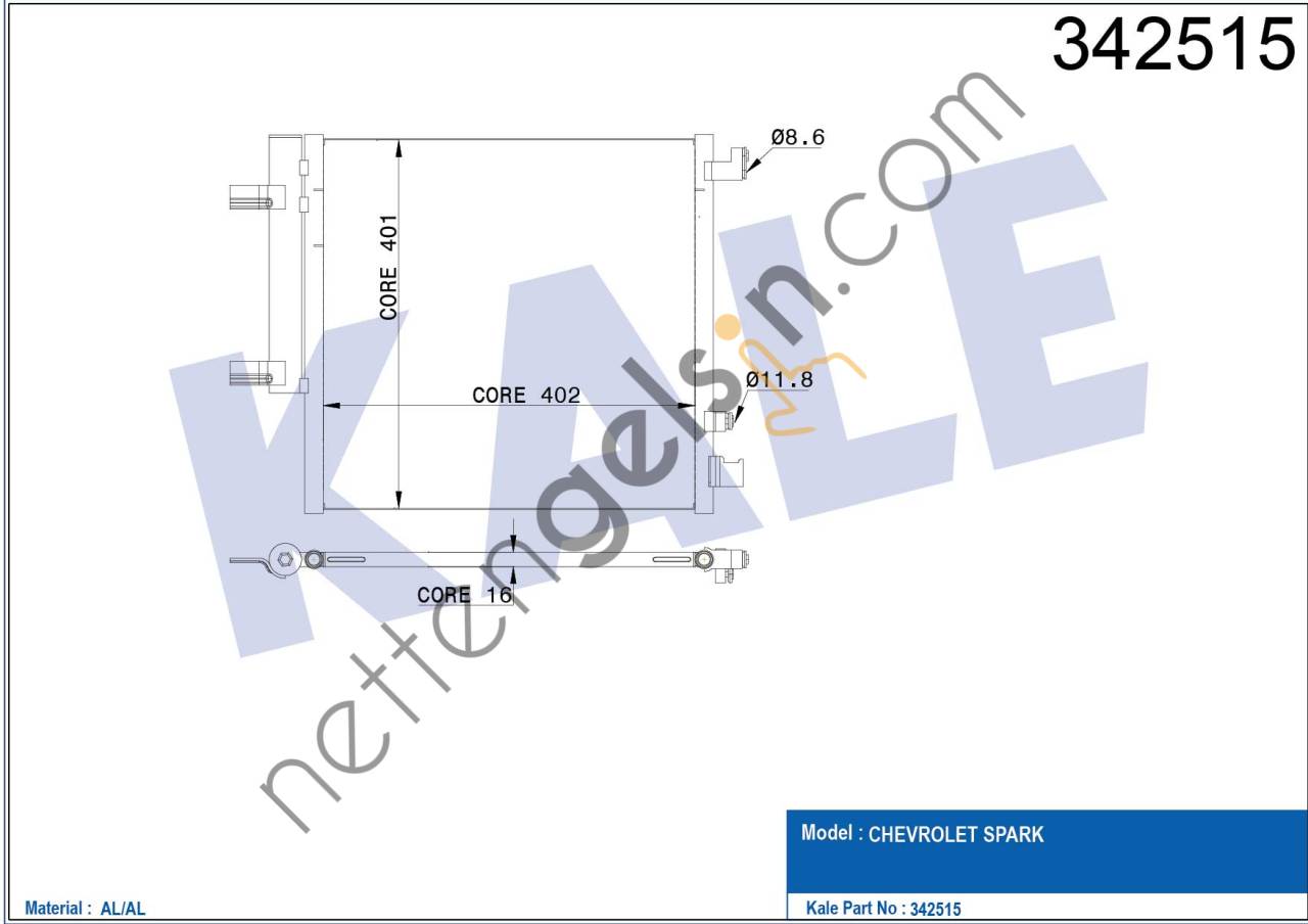 KALE 342515 KLIMA RADYATORU SPARK 1.0 / 1.2 10+  CHEVROLET BİNEK KLİMA RADYATÖRÜ