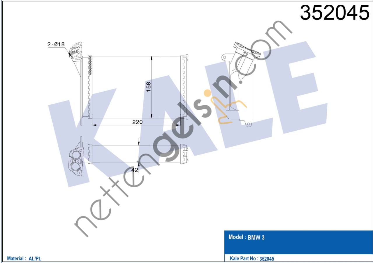 KALE 352045 KALORIFER RADYATORU BMW E30 KLIMALI  BMW BİNEK KALORİFER RADYATÖRÜ