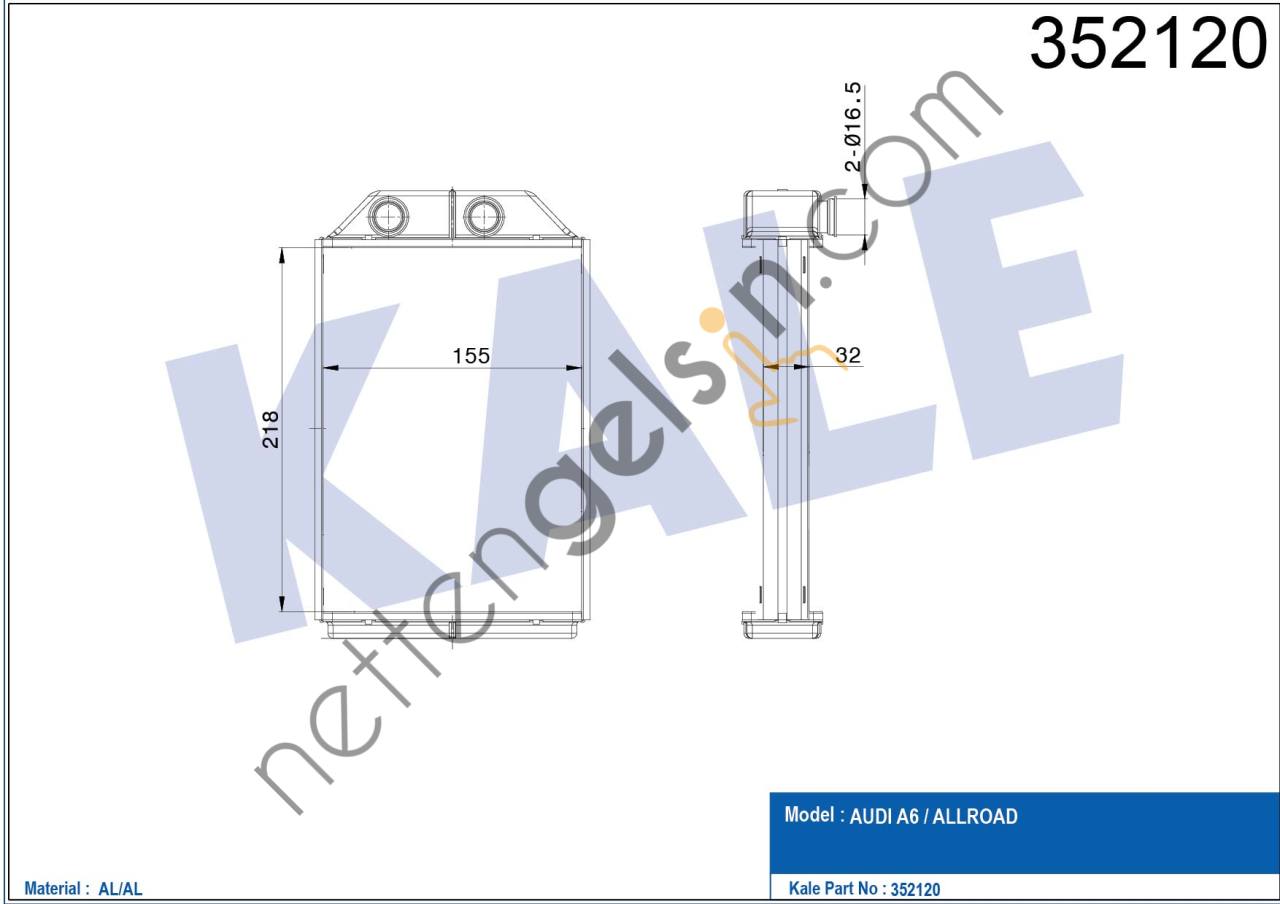 KALE 352120 KALORIFER RADYATORU BRAZING AUDI A6 01> 217×156×32 OTO / MEK SANZIMAN  VW-AUDI-SEAT-SKODA BİNEK KALORİFER RADYATÖRÜ