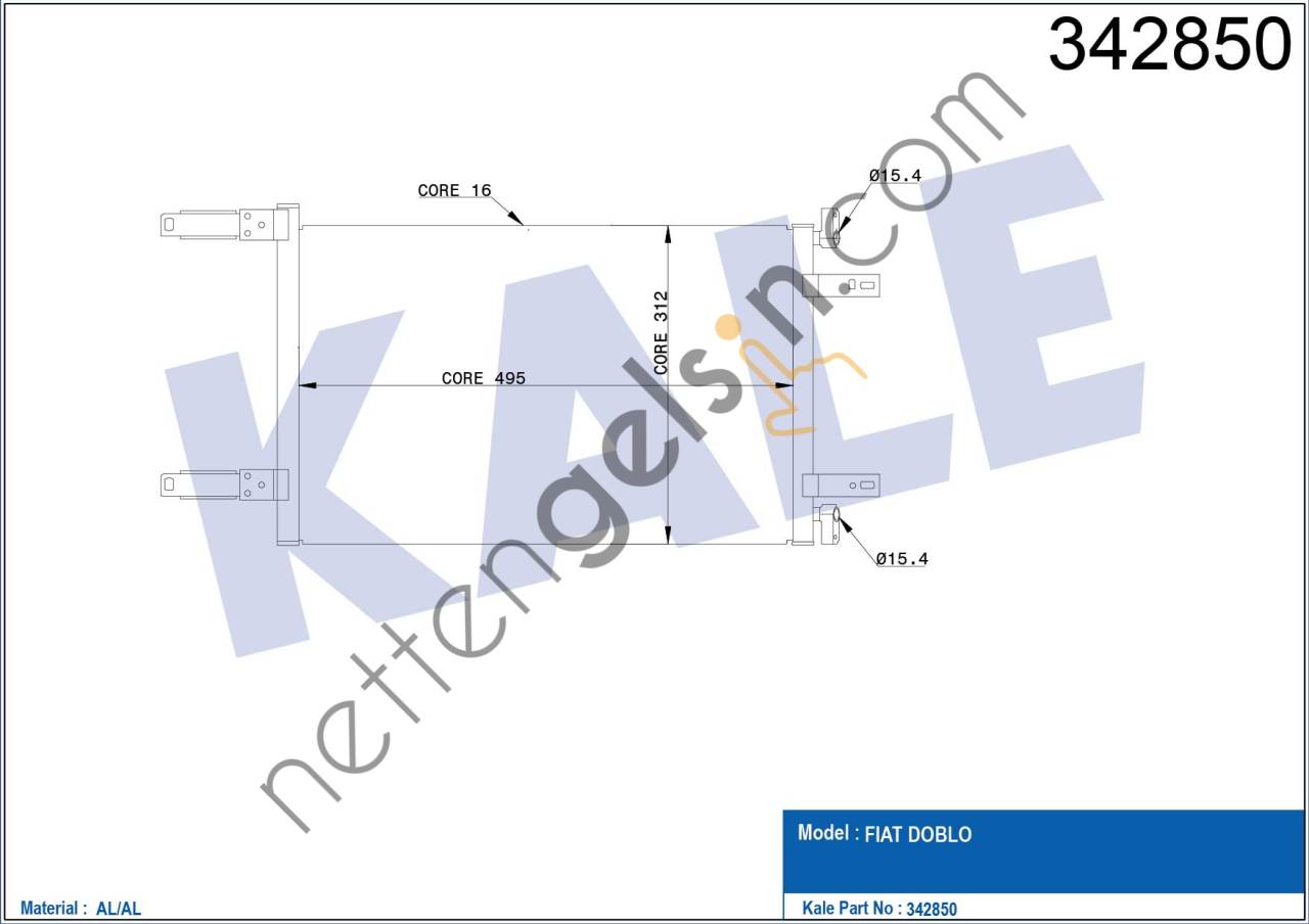 KALE 342850 KLIMA RADYATORU (KONDANSER) DOBLO 1,9D  FIAT BİNEK KLİMA RADYATÖRÜ