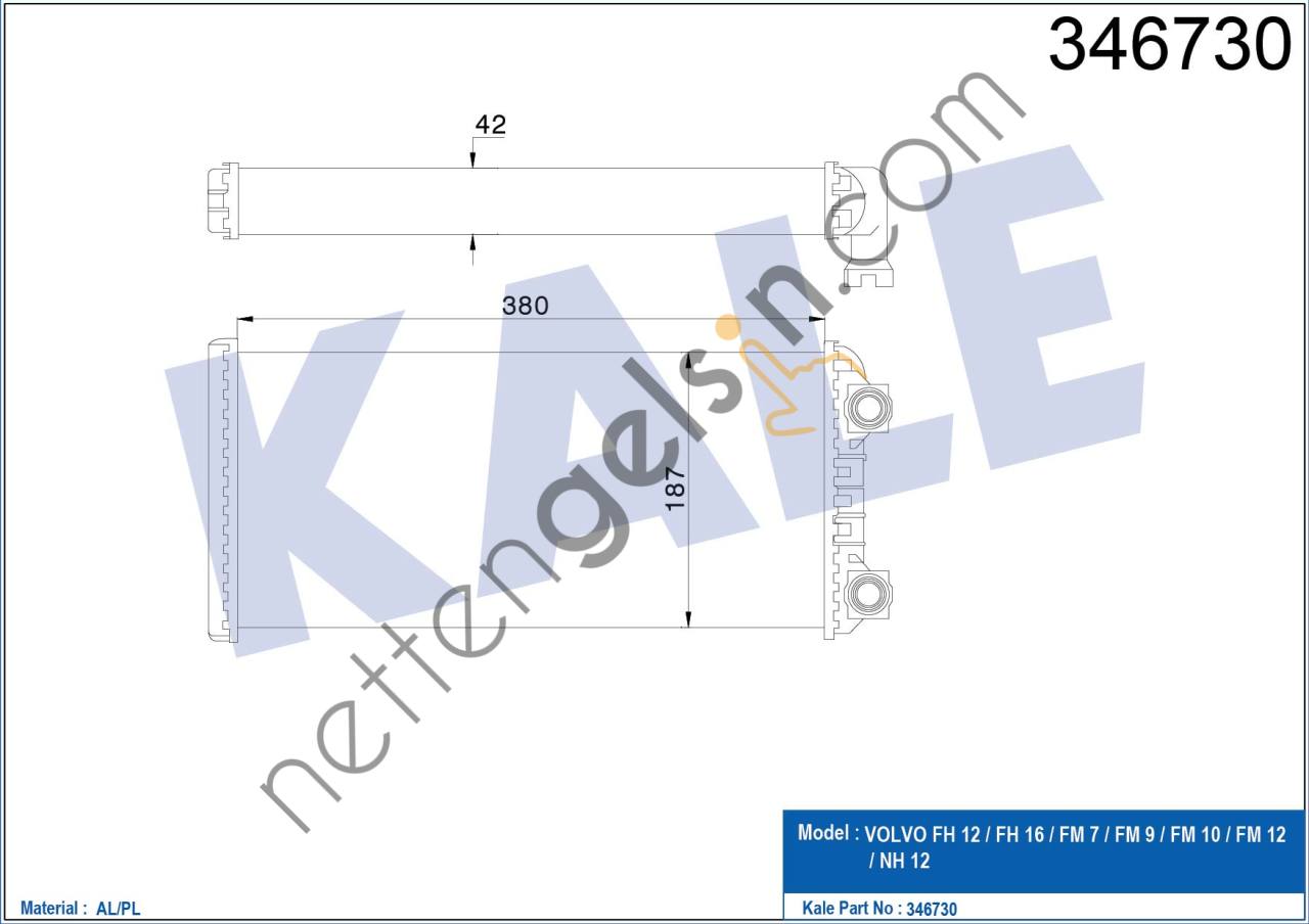 KALE 346730 KALORIFER RADYATORU VOLVO FH 12 / FH 16 / FM 7 / FM 9 / FM 10 / FM 12 / NH 12  VOLVO AĞIR VASITA KALORİFER RADYATÖRÜ