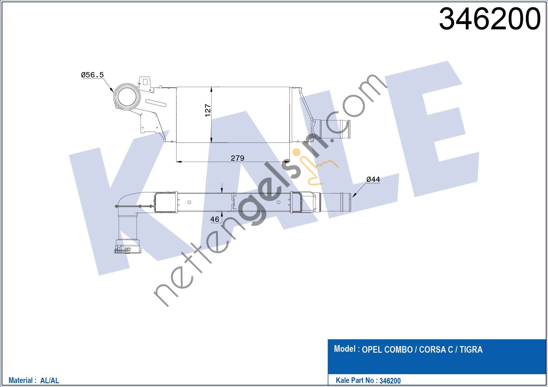 KALE 346200 TURBO RADYATORU CORSA C TIGRA B Y13DT Z13DT Z13DTJ Z17DTH  OPEL BİNEK TURBO RADYATÖRÜ