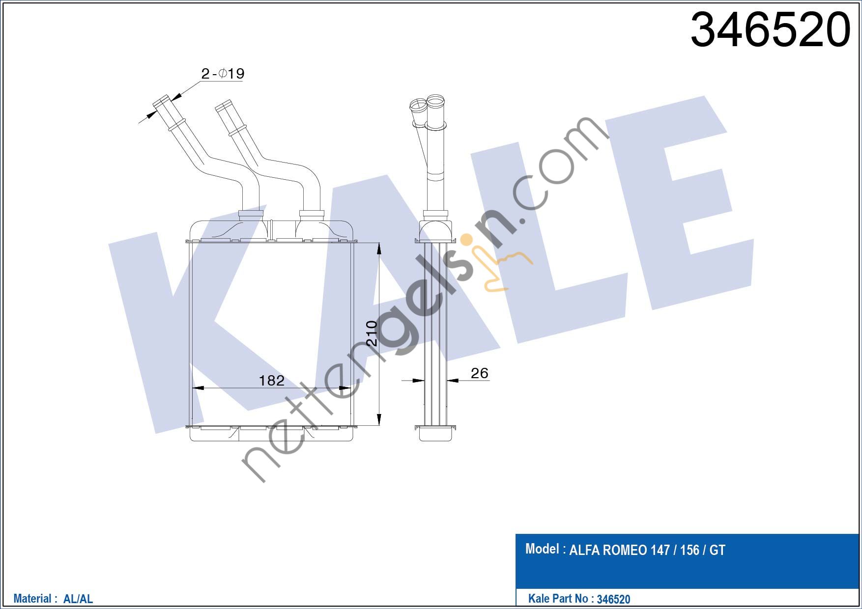 KALE 346520 KALORIFER RADYATORU ALFA 147 156 GT  ALFA ROMEO BİNEK KALORİFER RADYATÖRÜ