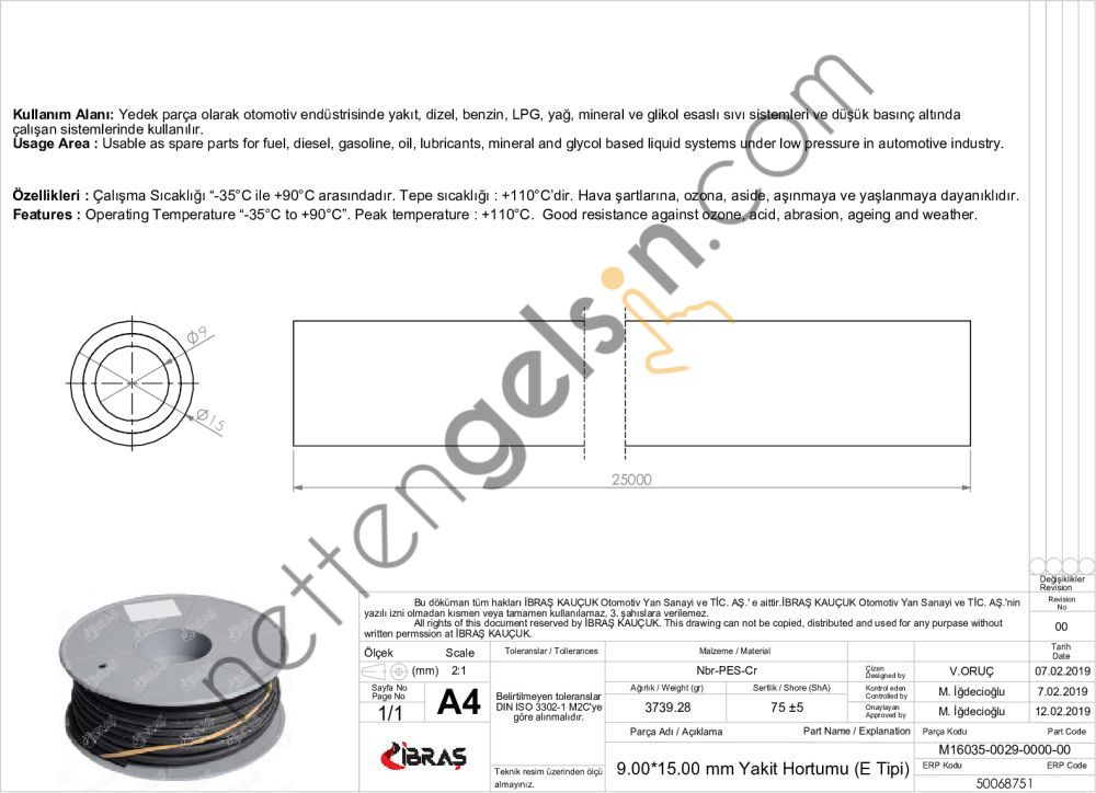 IBRAS 68751 9.0mm x 15.0mm UNIVERSAL YAKIT HORTUMU ( MAKARALI ) E TIPI  GENEL BİNEK RULO HORTUM