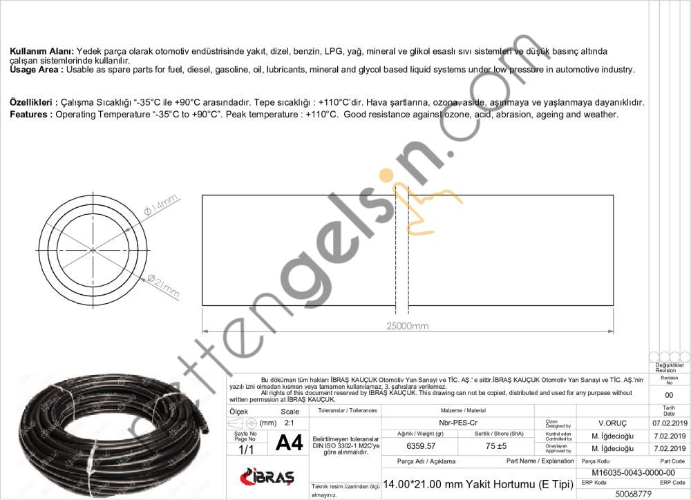 IBRAS 68779 14.0mm x 21.0mm UNIVERSAL YAKIT HORTUMU ( MAKARASIZ )E / TIPI  GENEL BİNEK RULO HORTUM