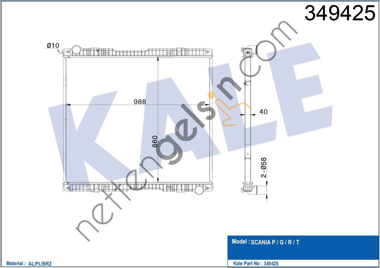 KALE 349425 RADYATOR MOTOR SCANIA P / G / R / T (CERCEVESIZ) (MT)  SCANIA AĞIR VASITA MOTOR SU RADYATORU