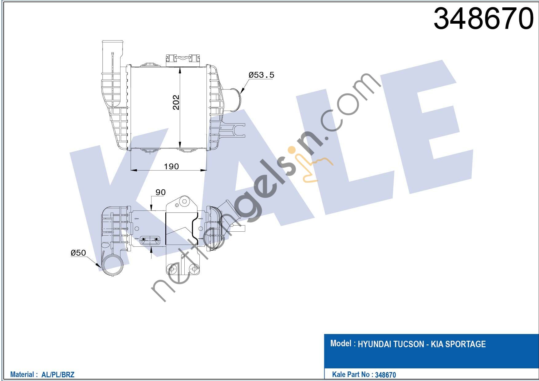 KALE 348670 TURBO RADYATORU TUCSON 2,0 CRDI 2004>2010 SPORTAGE 2,0 CRDI 2004>  KIA BİNEK TURBO RADYATÖRÜ