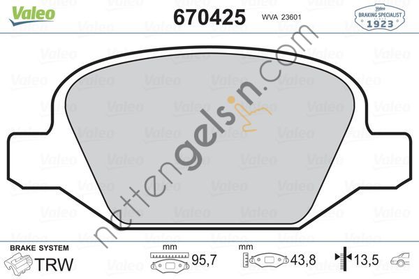 VALEO 670425 ARKA FREN BALATASI PUNTO II 03> 1,8I 1,9JTD PUNTO II 99 03 1,8I PANDA 03>1,2I 1,3JTD  FIAT BİNEK FREN BALATASI