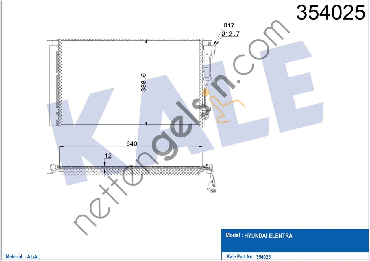 KALE 354025 KLIMA RADYATORU KOMPLE ELANTRA 1,6 BENZINLI 2016> (6 ILERI VITES MANUEL)  HYUNDAI BİNEK KLİMA RADYATÖRÜ