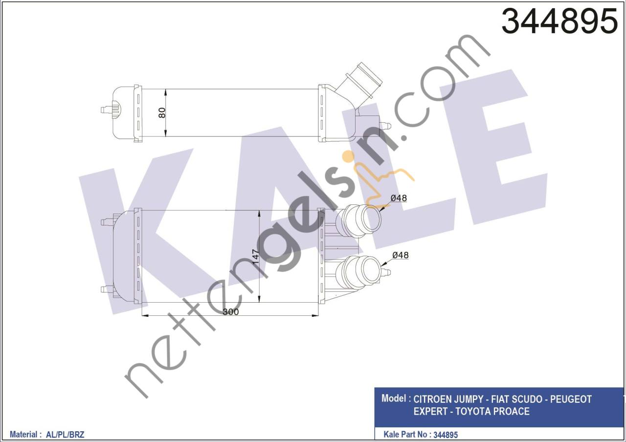 KALE 344895 TURBO INTERCOLL RADYATORU EXPERT III JUMPY III SCUDO III 1,6HDI 16V 06>  PEUGEOT-CITROEN BİNEK TURBO RADYATÖRÜ