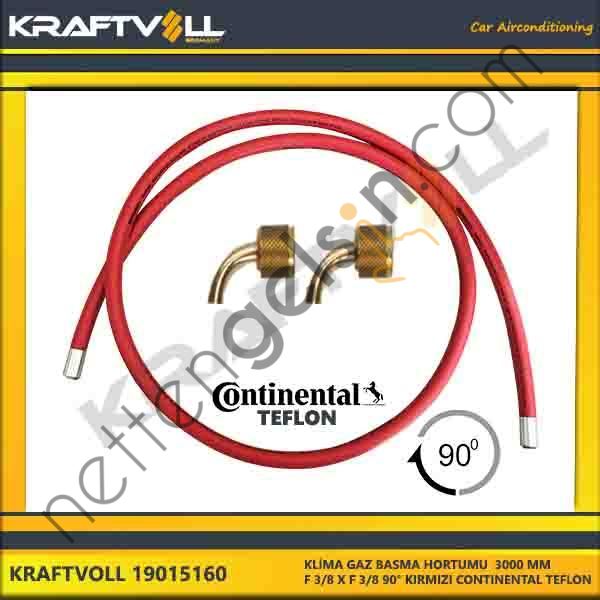 KRAFTVOLL 19015160 KLIMA GAZ BASMA HORTUMU 3000 MM F 3/8 X F 3/8 90° KIRMIZI CONTINENTAL  GENEL BİNEK KLİMA HORTUMU