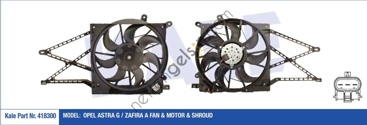 KALE 418300 FAN MOTOR DAVLUMBAZ OPEL ASTRA G / ZAFIRA A 250W 380MM  OPEL BİNEK FAN MOTORU