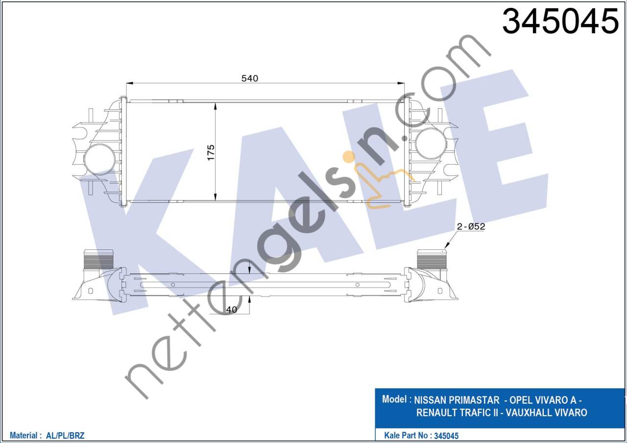 KALE 345045 TURBO RADYATORU TRAFIC VIVARO 1,9 DCI / DTI  RENAULT BİNEK TURBO RADYATÖRÜ