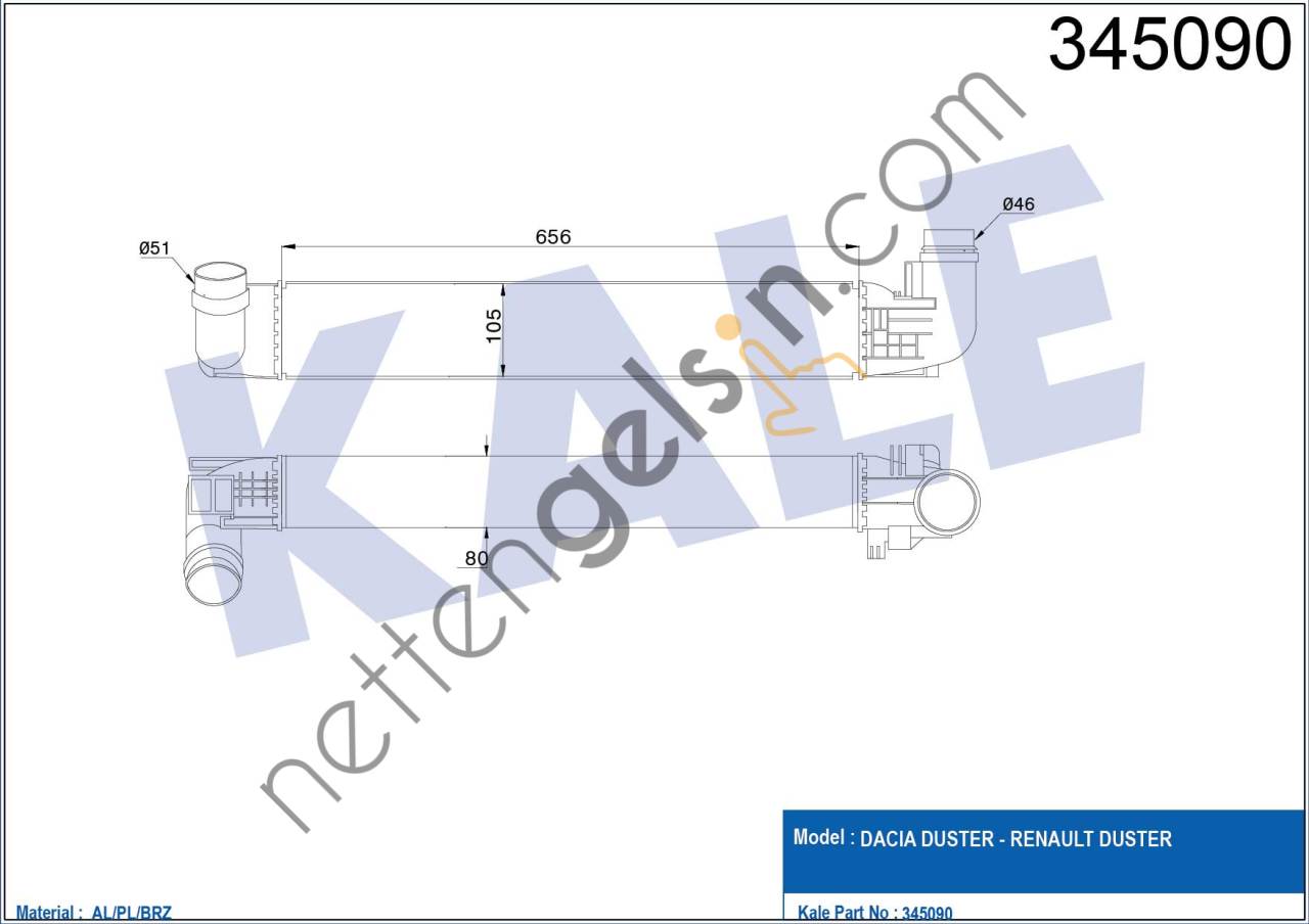 KALE 345090 TURBO RADYATORU DUSTER 1,5DCI 2010>  DACIA BİNEK TURBO RADYATÖRÜ