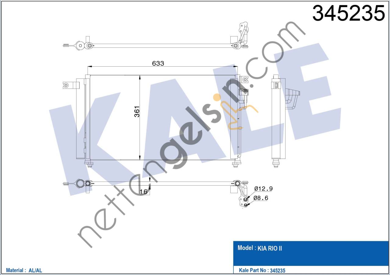 KALE 345235 KLIMA RADYATORU KIA RIO 1.4 1.6 2005> BENZINLI  KIA BİNEK KLİMA RADYATÖRÜ