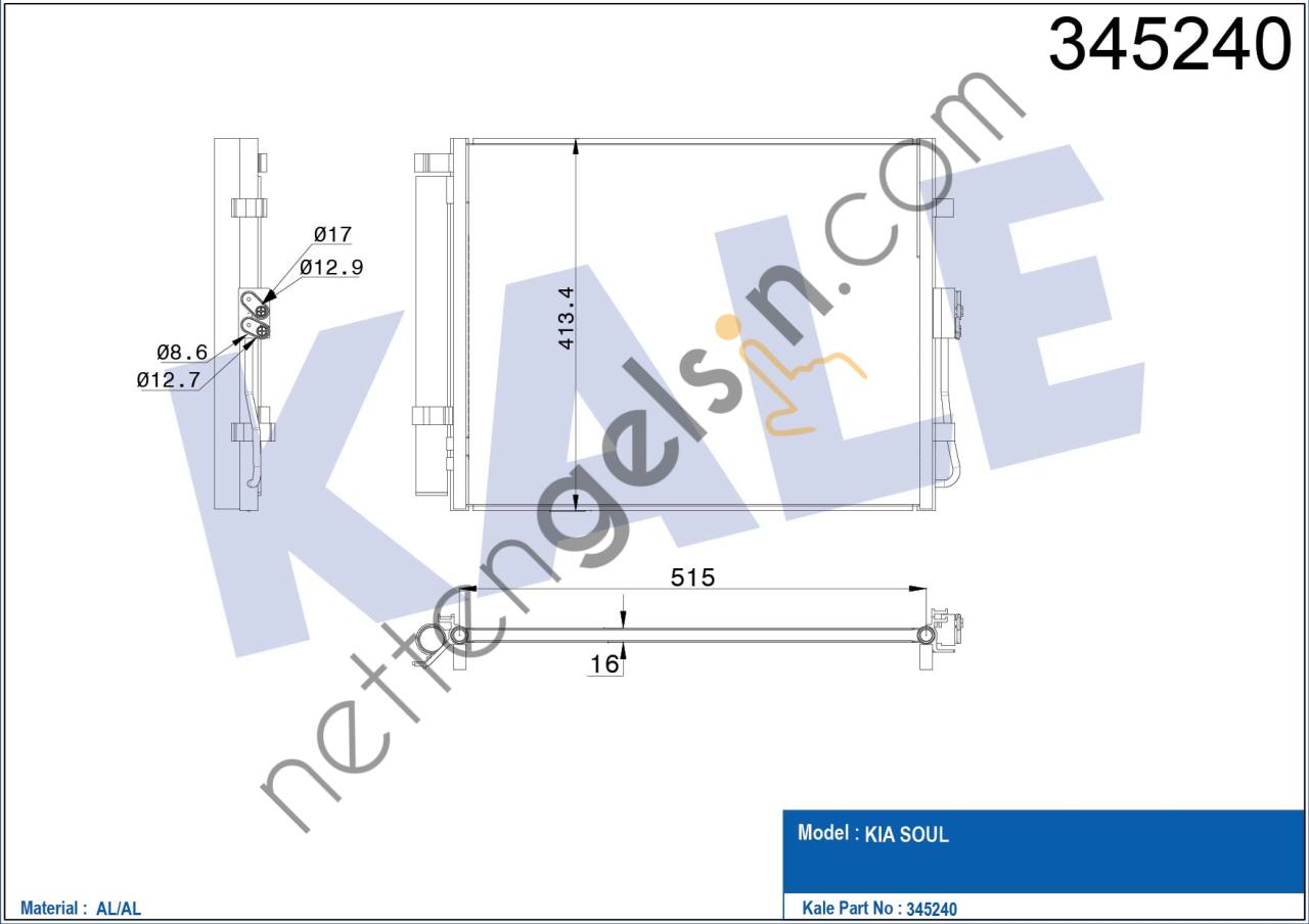 KALE 345240 KLIMA RADYATORU KIA SOUL 1.6 DIZEL 2009>  KIA BİNEK KLİMA RADYATÖRÜ