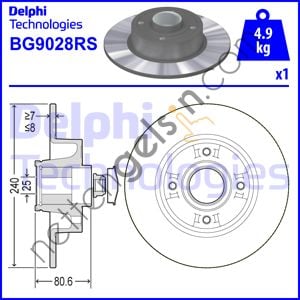 DELPHI BG9028RS RULMANLI ARKA FREN AYNASI (DISKI) ADET MEGANE II CLIO III MODUS 1,2 / 1,4 / 1,5DCI / 1,6 / 1,8 / 1,9DCI / 2,0  RENAULT BİNEK FREN DİSKİ