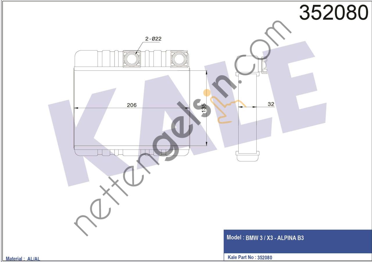 KALE 352080 KALORIFER RADYATORU BMW E46 98>05 E83 06>11  BMW BİNEK KALORİFER RADYATÖRÜ