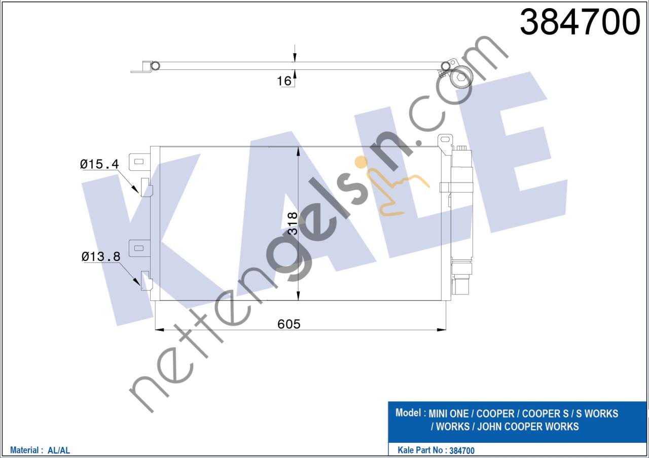 KALE 384700 KLIMA RADYATORU MINI R50 R53 02>06 R52 04>07  BMW BİNEK KLİMA RADYATÖRÜ