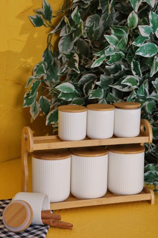 Kontes  Bambu Kapaklı Porselen Baharat Takımı