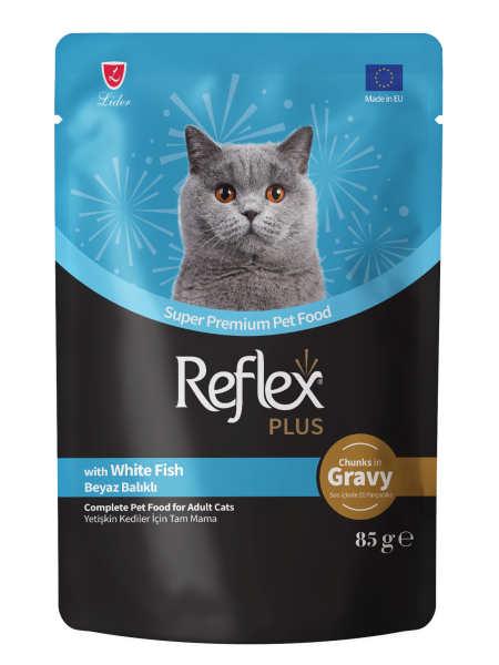 REF.PLUS KEDİ POUCH BEYAZ BALIKLI 85GR*22..(111)