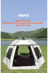 SHUFA Tam Otomatik Su Ve Rüzgar Geçirmez Gölgelikli Altıgen Aile Çadırı 280x240x155 Cm