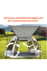 SHUFA Tam Otomatik Su Ve Rüzgar Geçirmez Gölgelikli Altıgen Aile Çadırı 280x240x155 Cm