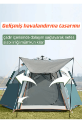 SHUFA Tam Otomatik Su Ve Rüzgar Geçirmez Gölgelikli Altıgen Çadır Aile Çadırı 240x210x135 Cm