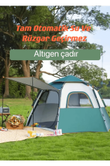 SHUFA Tam Otomatik Su Ve Rüzgar Geçirmez Gölgelikli Altıgen Çadır Aile Çadırı 240x210x135 Cm