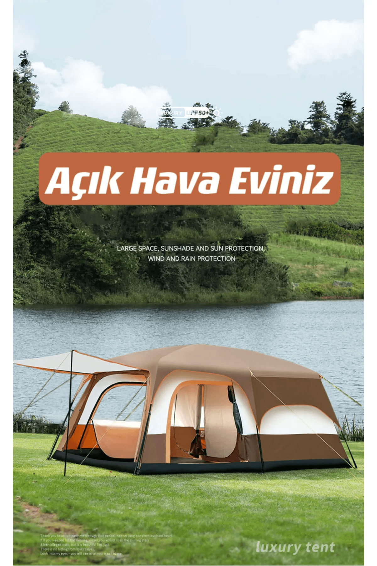 SHUFA KAHVERENGİ Büyük Uzay Açık Kamp Çadırları 4-6 Kişi Çift Kat 1 Oda 1 Oturma Odası Kamp Çadırı 380*260*200 CM