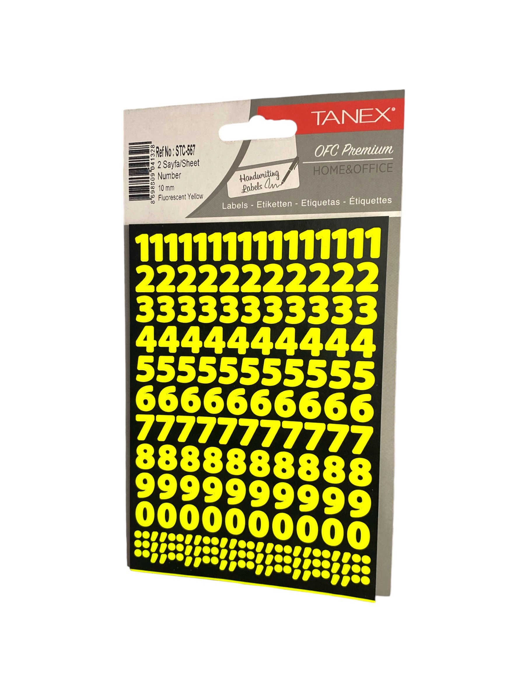 Tanex Stc-567 Rakam Etiket 10 Mm – Neon Sarı (2 Syf)