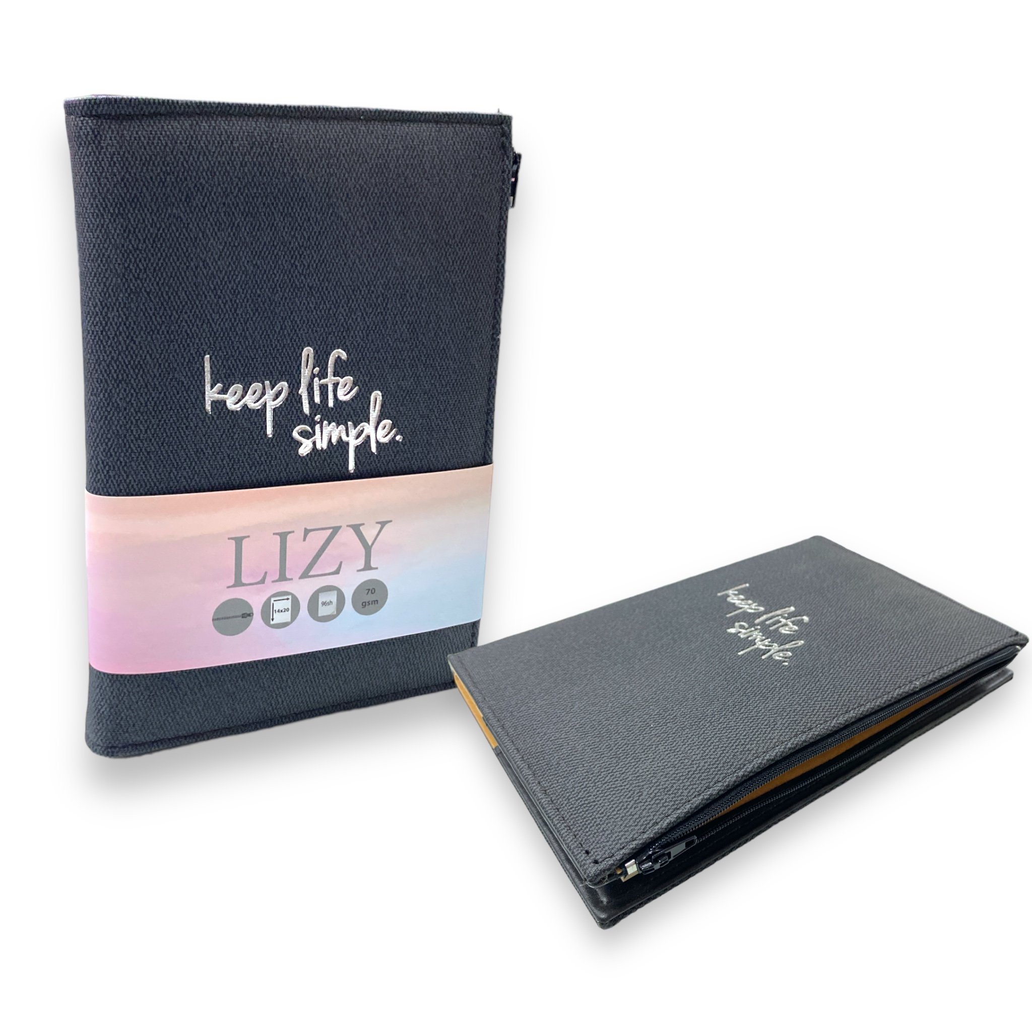 Lizy Collection Sert Kapak Castries (Siyah) Fermuarlı Defter 14*20 96 Ypr. Çizgili