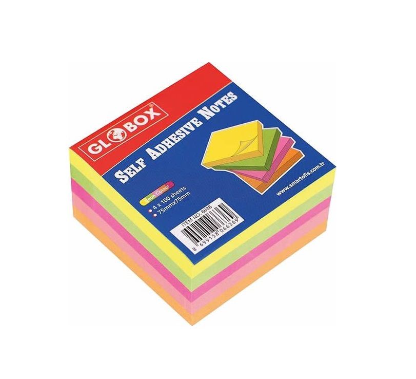Globox 6636 4 Neon Renk Yapışkanlı Not Kağıdı- 75x75 400 Yaprak