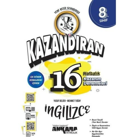 Ankara Yayınları 8.Sınıf LGS Kazandıran 16 Haftalık İngilizce Kazanım Denemeleri