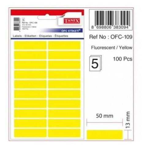Tanex Etiket Ofc-109-13 X 50 Mm 100 Adet – Fosforlu Sarı