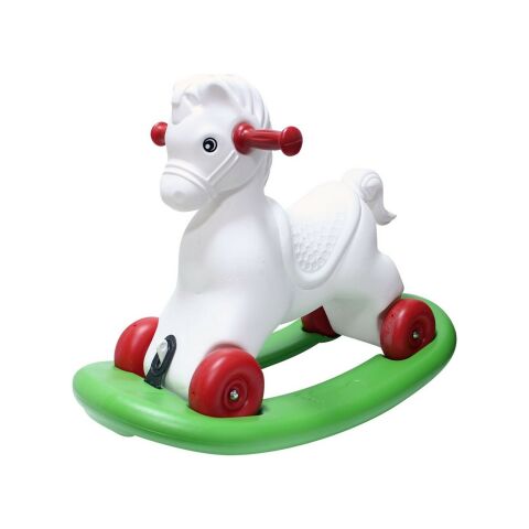 Moli Toys Salllanan Yeşil Kızaklı (Sökülür) Beyaz Kırmızı Tekerli At