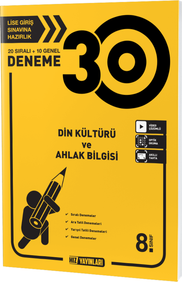 Hız Yayınları 8. SINIF DİN KÜLTÜRÜ VE AHLAK BİLGİSİ DENEME 30 LU