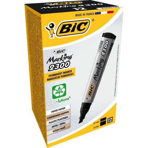 Bic Marker 2300 Kesik Uçlu Permanent Markör Siyah 12'li Kutu