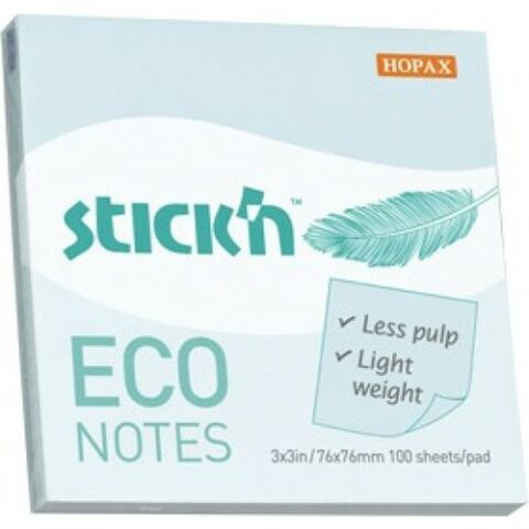 Stickn Eco Notes 76 mm X76 mm Yapışkanlı Not Kağıdı 100 syf. Pastel Mavi
